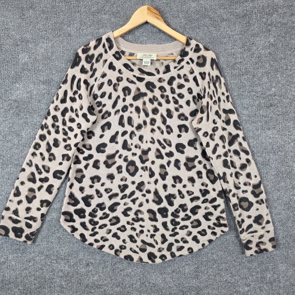 PLY Cashmere Sweater L 100% Cashmere Leopard Animal Print Soft Luxury Mob Wife